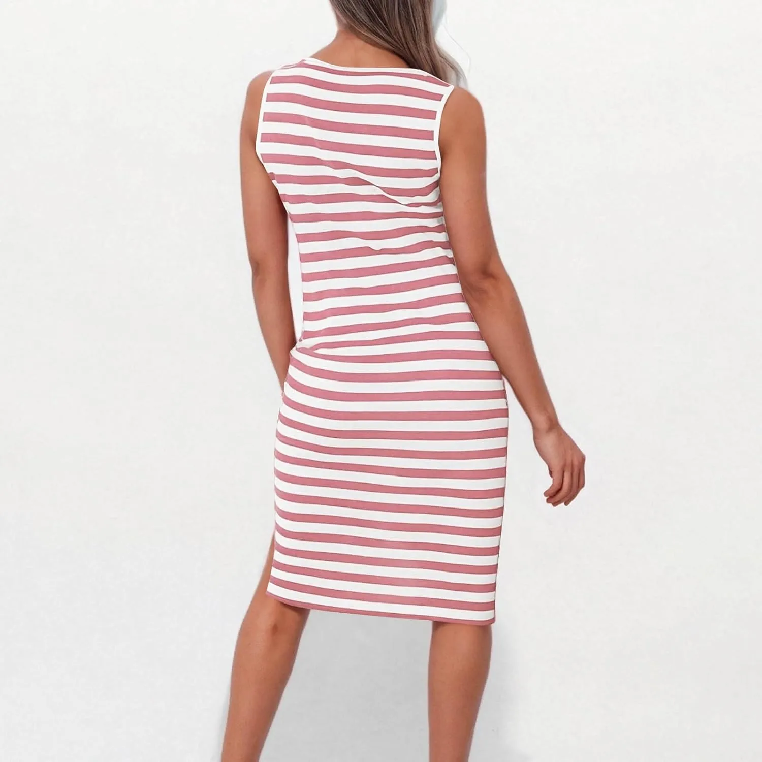Summer Dresses for Women Striped Sleeveless Casual Sundresses Loose Fit Beach Cover Ups Trendy Tank Midi Sun Dress