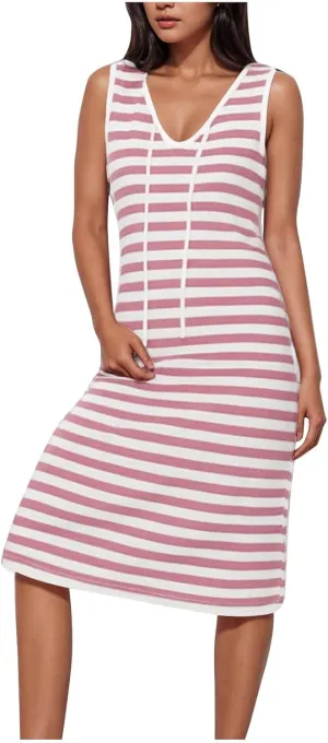 Summer Dresses for Women Striped Sleeveless Casual Sundresses Loose Fit Beach Cover Ups Trendy Tank Midi Sun Dress