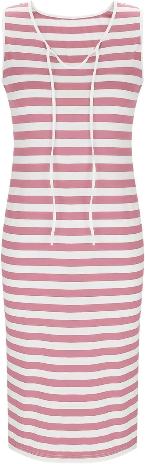 Summer Dresses for Women Striped Sleeveless Casual Sundresses Loose Fit Beach Cover Ups Trendy Tank Midi Sun Dress
