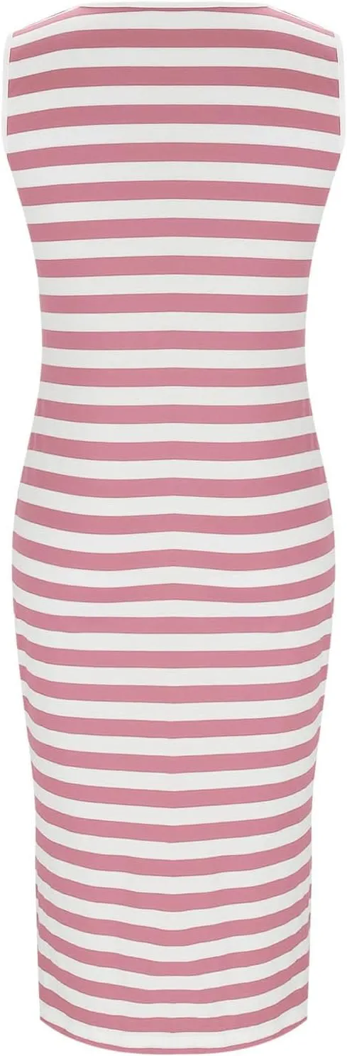 Summer Dresses for Women Striped Sleeveless Casual Sundresses Loose Fit Beach Cover Ups Trendy Tank Midi Sun Dress