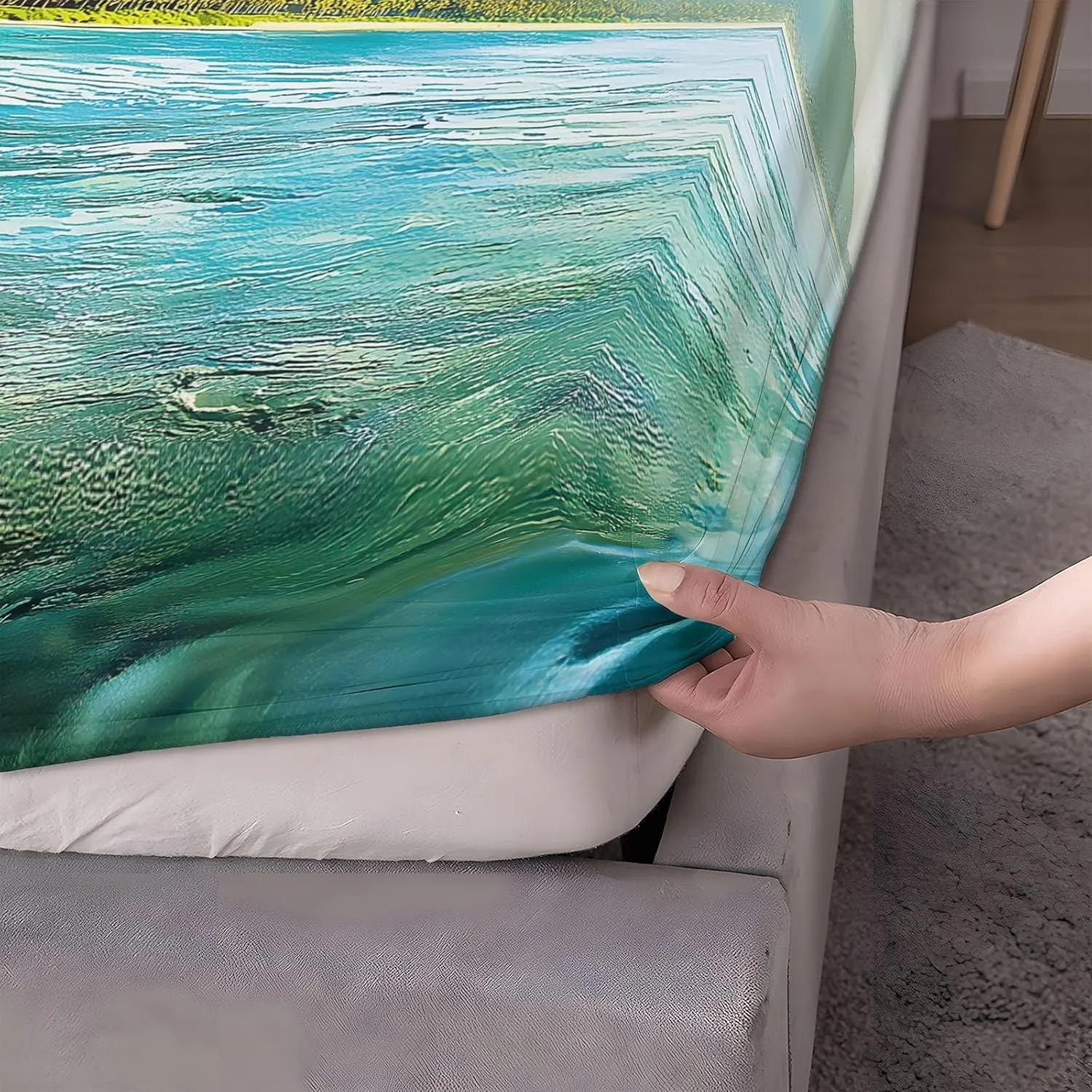 Surrealist Photography Surfing Printed Sheet Set King Microfiber Bedding Sheets & Pillowcases Soft 16" Extra Deep Pocket Wrinkle Fitted Bedsheet 4 Piece Surrealism
