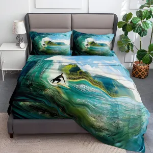 Surrealist Photography Surfing Printed Sheet Set King Microfiber Bedding Sheets & Pillowcases Soft 16" Extra Deep Pocket Wrinkle Fitted Bedsheet 4 Piece Surrealism