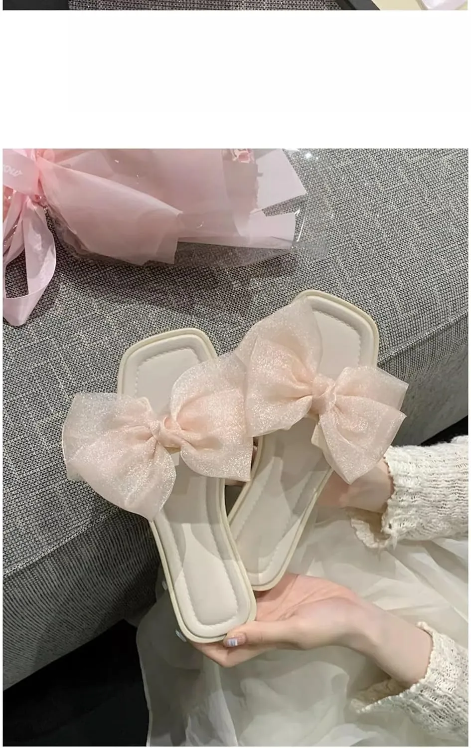 Sweet Fairy Wind net Yarn Bow flip-Flops Casual wear Non-Slip Beach Shoes for Women Summer Slippers with Bows