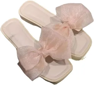 Sweet Fairy Wind net Yarn Bow flip-Flops Casual wear Non-Slip Beach Shoes for Women Summer Slippers with Bows