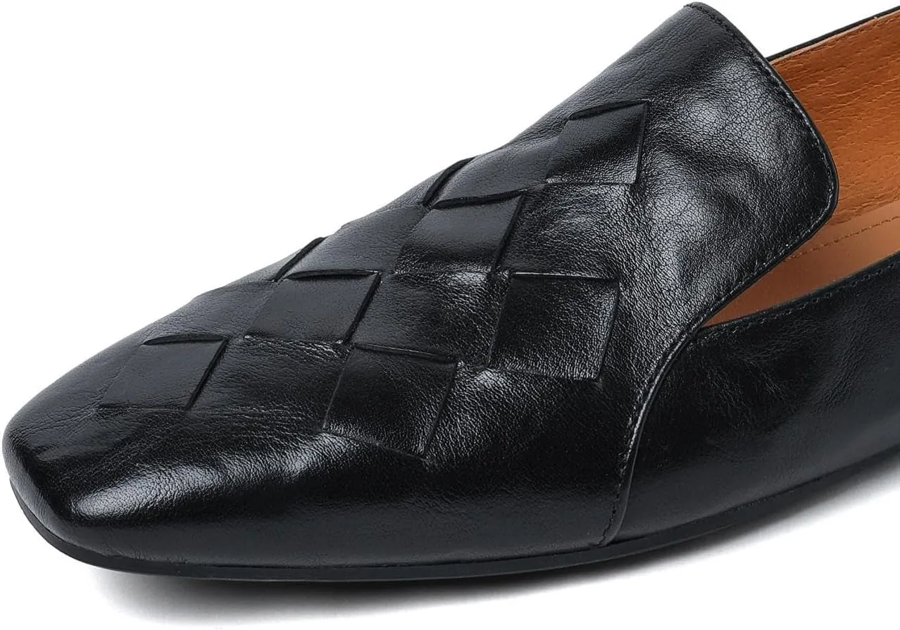 TinaCus Women's Soft Leather Square Toe Woven Handmade Comfortable Casual Flats Shoes
