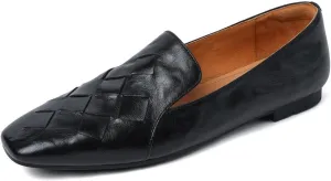 TinaCus Women's Soft Leather Square Toe Woven Handmade Comfortable Casual Flats Shoes
