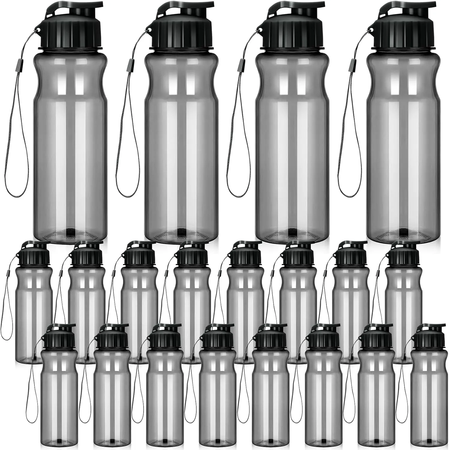 Tioncy 20 Pieces Plastic Water Bottles for Adults Bulk 17 oz Sport Drink Bottles with Handle Strap Lightweight Leakproof Drink Flip Top cups for Party Outdoor(Black)