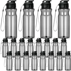 Tioncy 20 Pieces Plastic Water Bottles for Adults Bulk 17 oz Sport Drink Bottles with Handle Strap Lightweight Leakproof Drink Flip Top cups for Party Outdoor(Black)