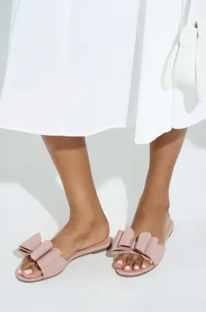 TIZZY NUDE BOW SLIP ON FLAT SANDAL