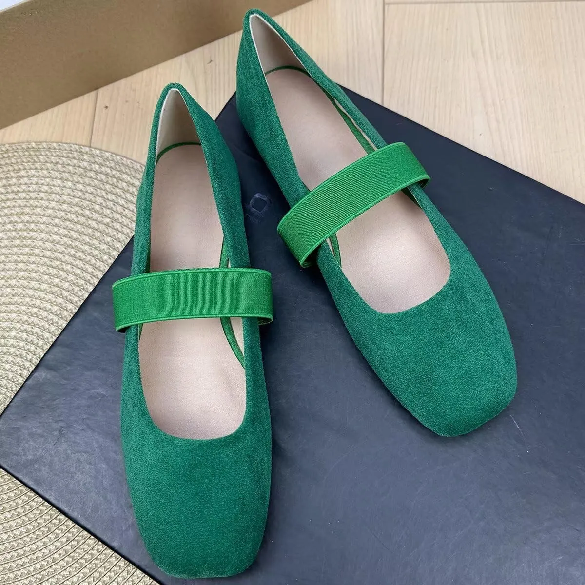 TN TANGNEST Ballet Flats for Women Soft Leather Ankle Buckle Flats Comfortable Square Toe Mary Jane Flats