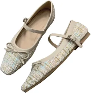 TN TANGNEST Flats for Women Classical Square Toe Mary Jane Flats Soft One Line Strap Flats Slip On Flats