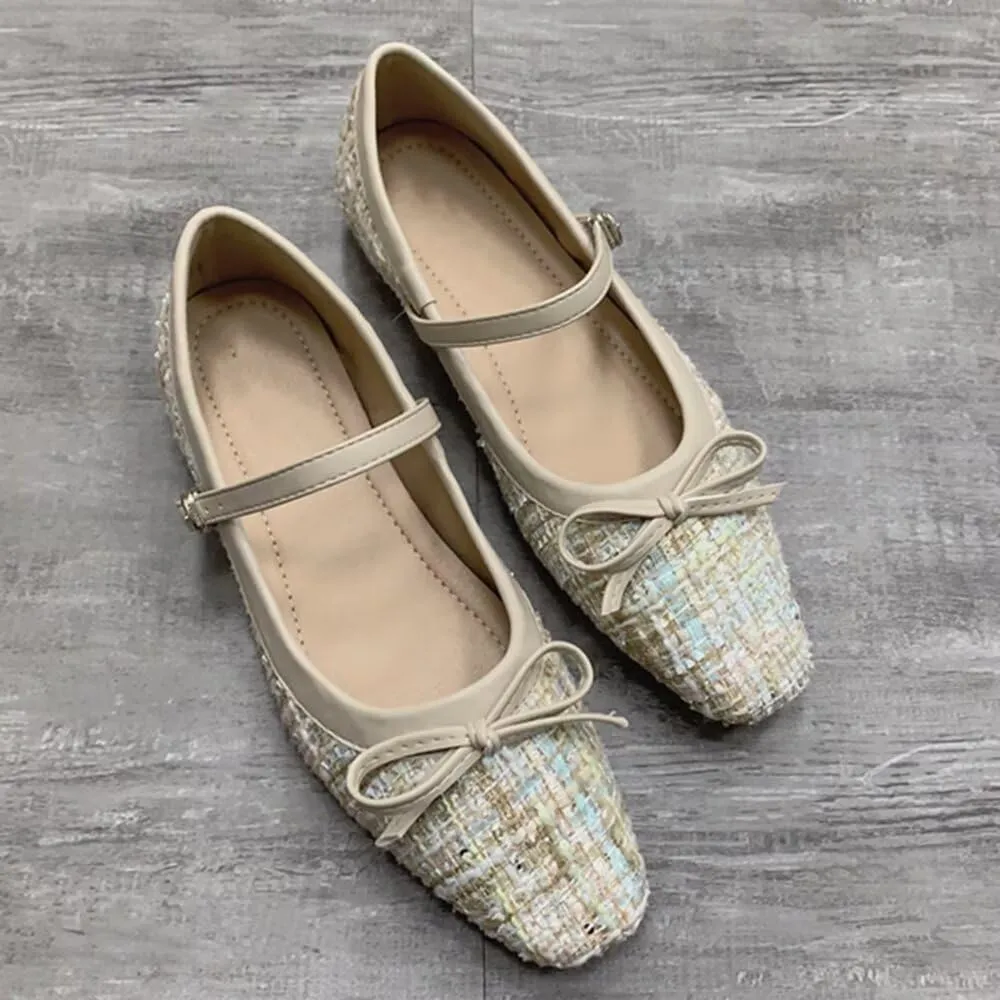 TN TANGNEST Flats for Women Classical Square Toe Mary Jane Flats Soft One Line Strap Flats Slip On Flats