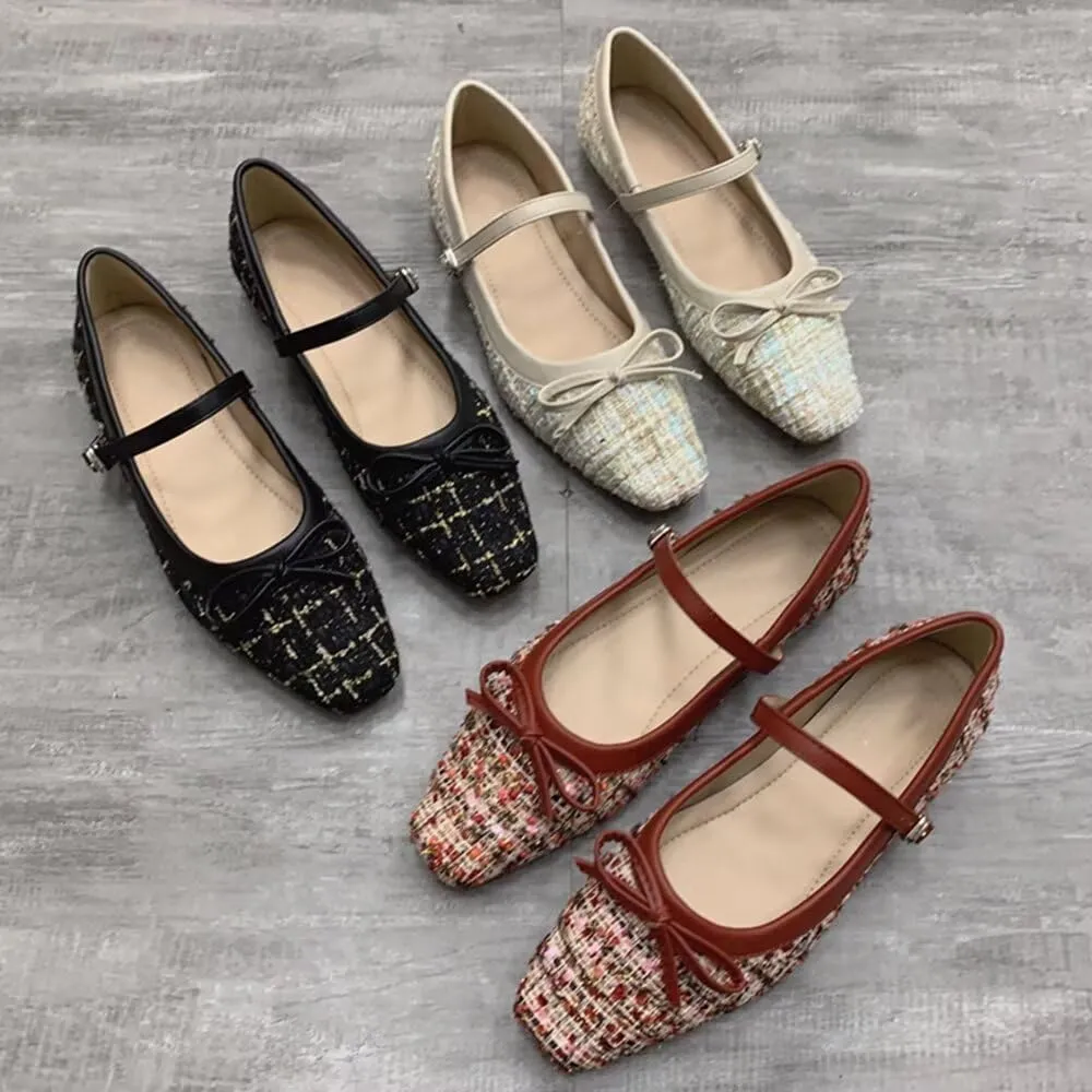 TN TANGNEST Flats for Women Classical Square Toe Mary Jane Flats Soft One Line Strap Flats Slip On Flats