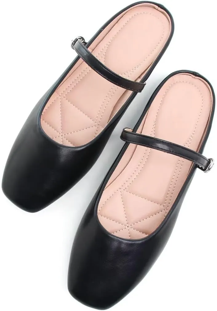 TN TANGNEST Flats for Women Elegant Square Toe Slip On Flats Soft One Line Strap Flats Retro Mary Jane Flat Shoes