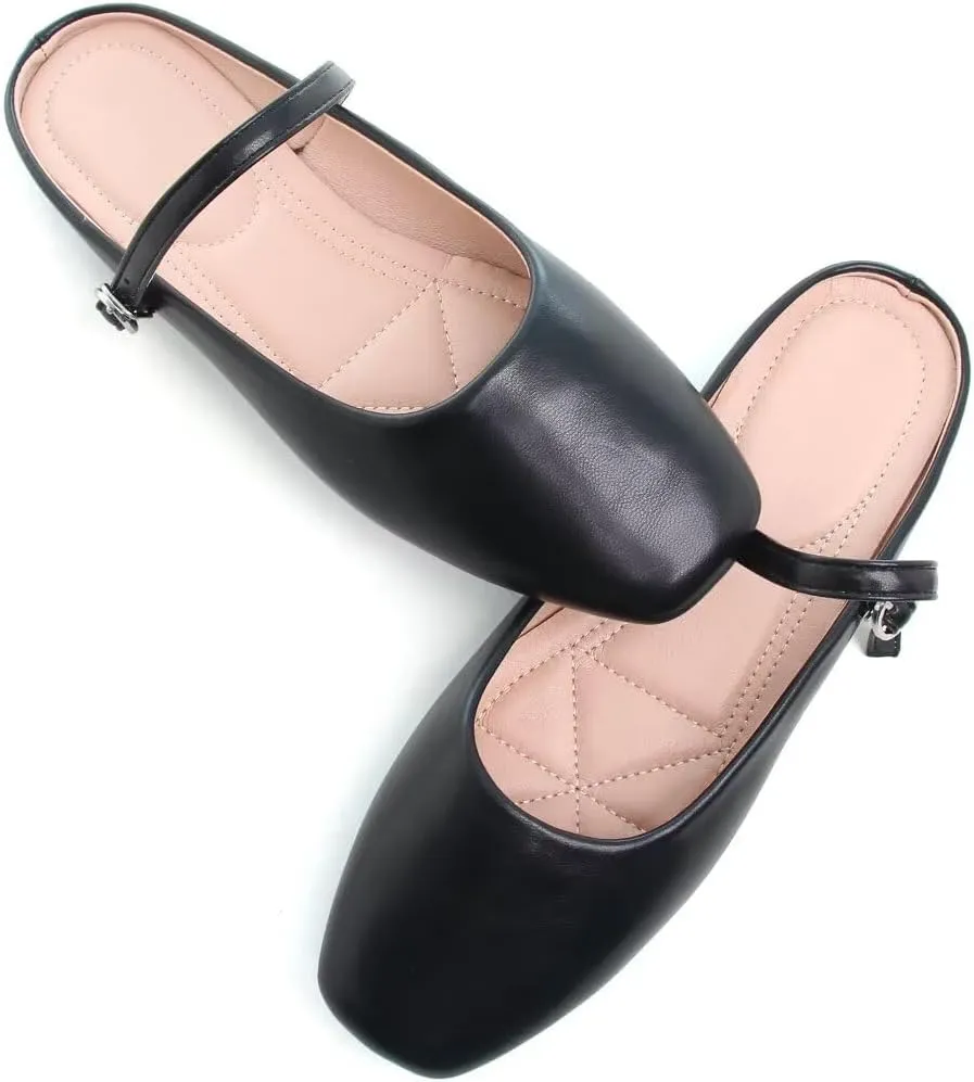 TN TANGNEST Flats for Women Elegant Square Toe Slip On Flats Soft One Line Strap Flats Retro Mary Jane Flat Shoes