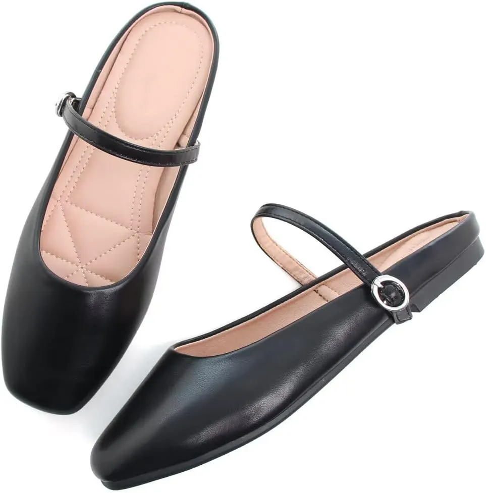 TN TANGNEST Flats for Women Elegant Square Toe Slip On Flats Soft One Line Strap Flats Retro Mary Jane Flat Shoes