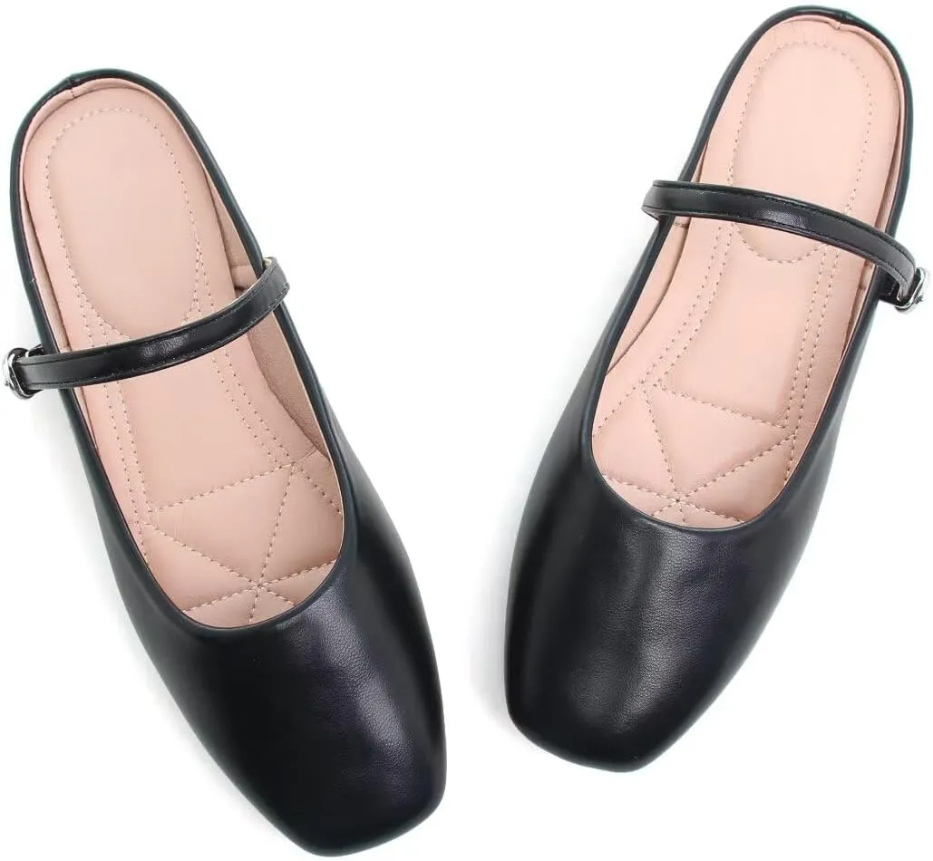 TN TANGNEST Flats for Women Elegant Square Toe Slip On Flats Soft One Line Strap Flats Retro Mary Jane Flat Shoes