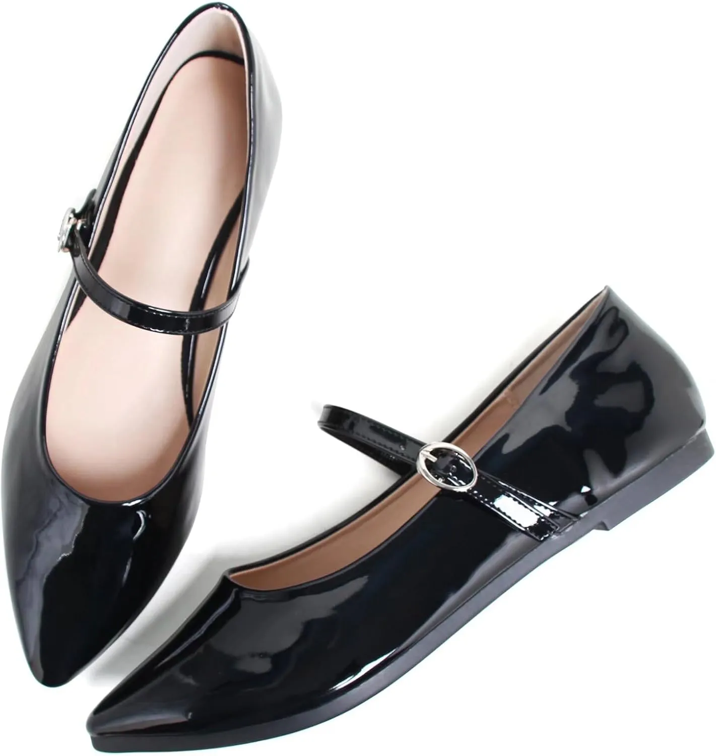 TN TANGNEST Leather Flats for Women Comfortable Pointy Toe Slip On Flats Soft Work Flats Retro Mary Jane Flats