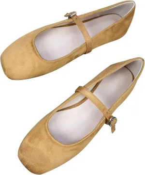 TN TANGNEST Women's Leather Flats Comfortable Square Toe Dress Flats Retro Soft Mary Jane Flats