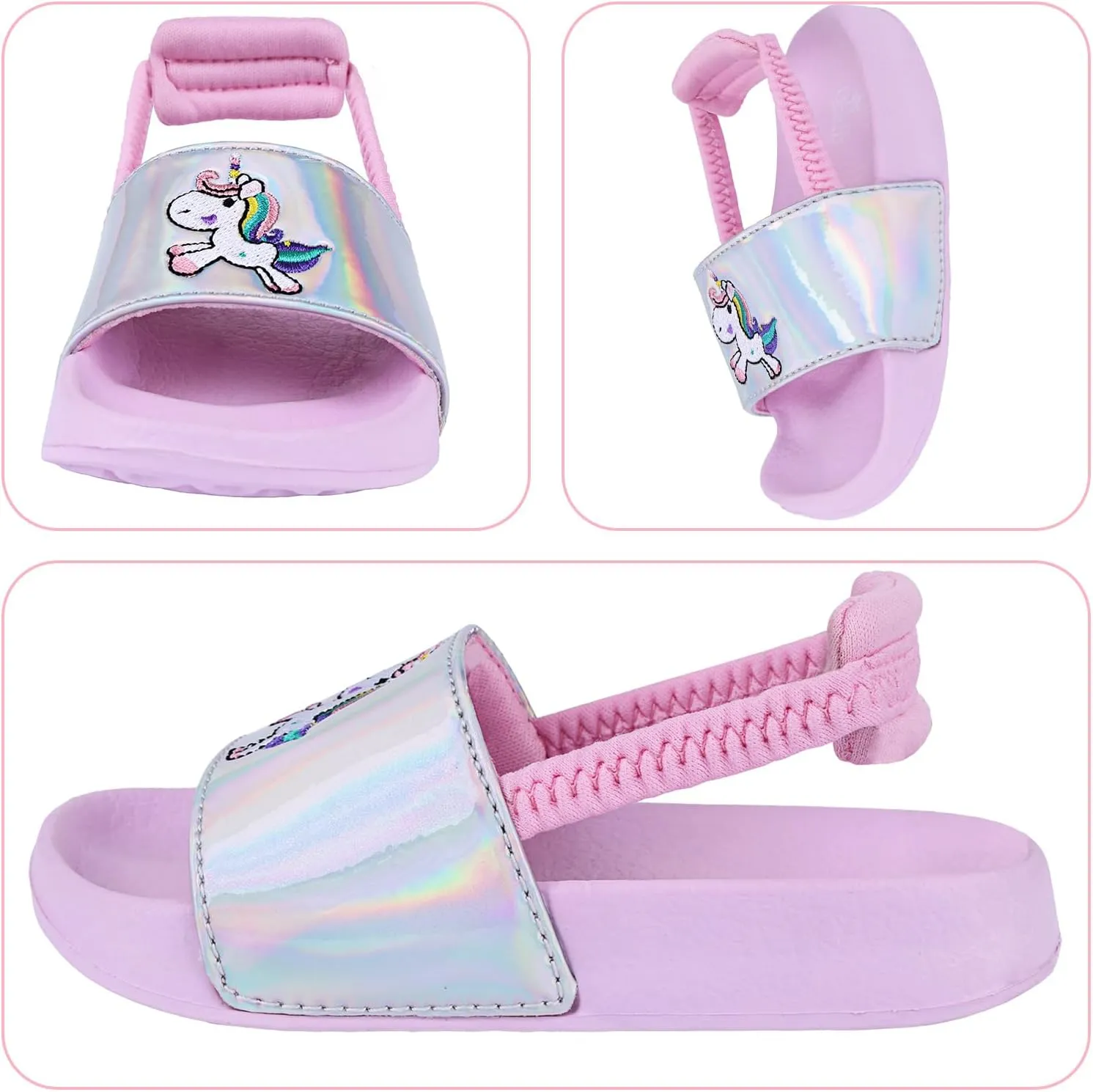 Toddler Boys Girls Slides Sandals with Elastic Strap Non-Slip Flip Flop Lightweight Little Kids Shower Slippers Beach Pool Shoes