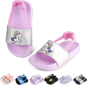Toddler Boys Girls Slides Sandals with Elastic Strap Non-Slip Flip Flop Lightweight Little Kids Shower Slippers Beach Pool Shoes