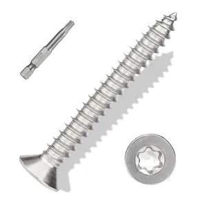 Torx/Star Drive Flat Head Self Tapping Screws, M5×40mm, 100 Pcs, 18-8 (304) Stainless Steel Wood Screws, Used for Wood, Plastic and Soft Metal, 1 Pcs T25 Star Bit Included