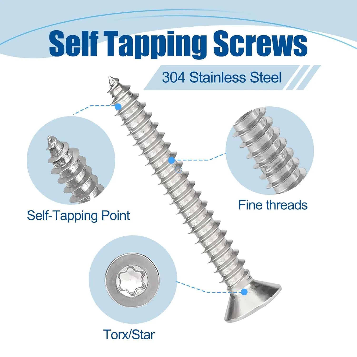 Torx/Star Drive Flat Head Self Tapping Screws, M5×40mm, 100 Pcs, 18-8 (304) Stainless Steel Wood Screws, Used for Wood, Plastic and Soft Metal, 1 Pcs T25 Star Bit Included