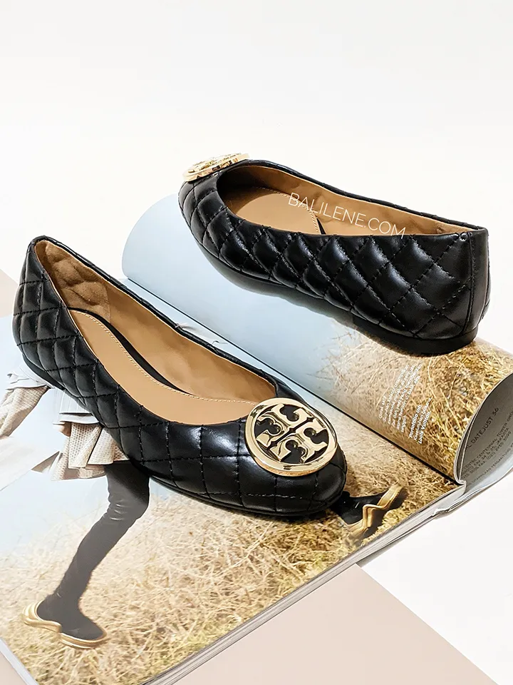 Tory Burch 64092 Benton 2 Quilted Ballet Flat Nappa Leather Perfect Black