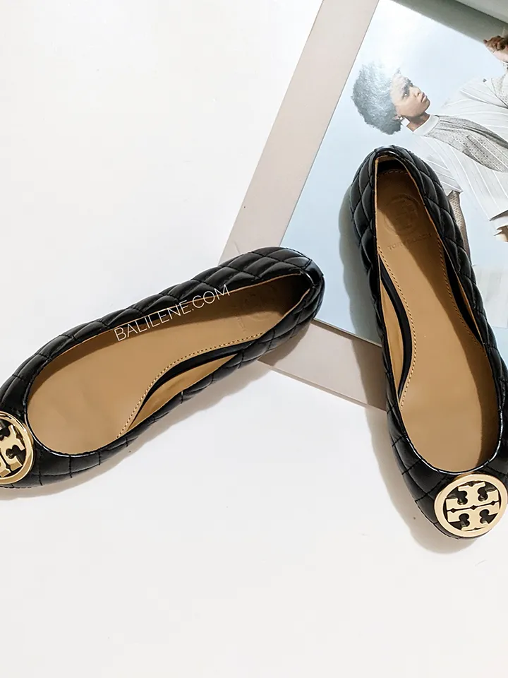 Tory Burch 64092 Benton 2 Quilted Ballet Flat Nappa Leather Perfect Black