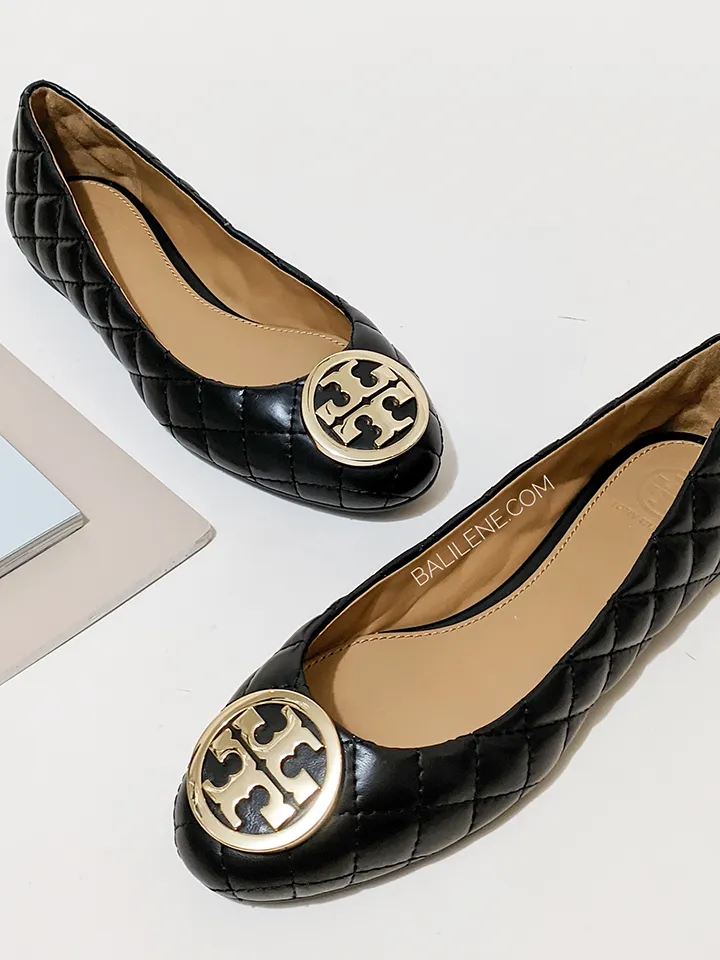 Tory Burch 64092 Benton 2 Quilted Ballet Flat Nappa Leather Perfect Black