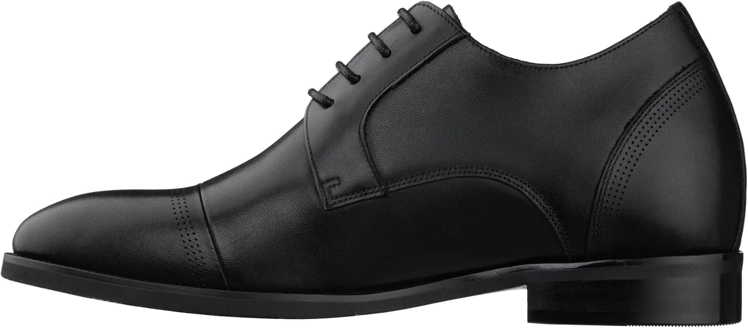 TOTO Men's Invisible Height Increasing Elevator Shoes - Black Premium Leather Lace-up Micro-Perforated Formal Derby Oxfords - 2.8 Inches Taller - K9277- Size 10 D(M) US