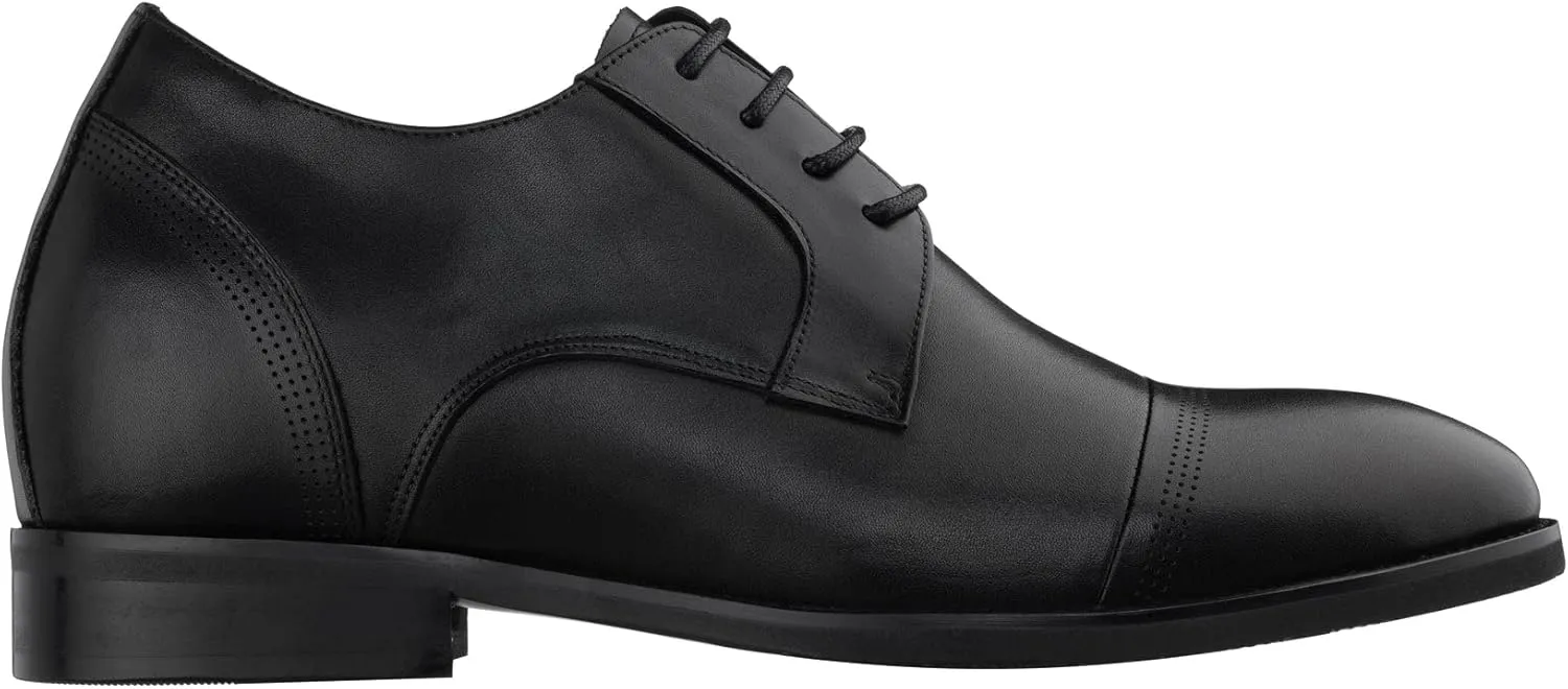TOTO Men's Invisible Height Increasing Elevator Shoes - Black Premium Leather Lace-up Micro-Perforated Formal Derby Oxfords - 2.8 Inches Taller - K9277- Size 10 D(M) US