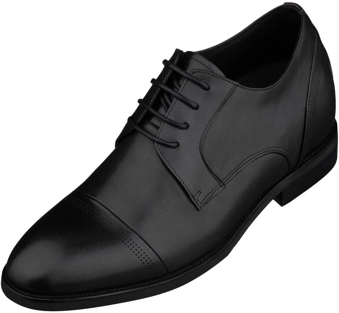 TOTO Men's Invisible Height Increasing Elevator Shoes - Black Premium Leather Lace-up Micro-Perforated Formal Derby Oxfords - 2.8 Inches Taller - K9277- Size 10 D(M) US