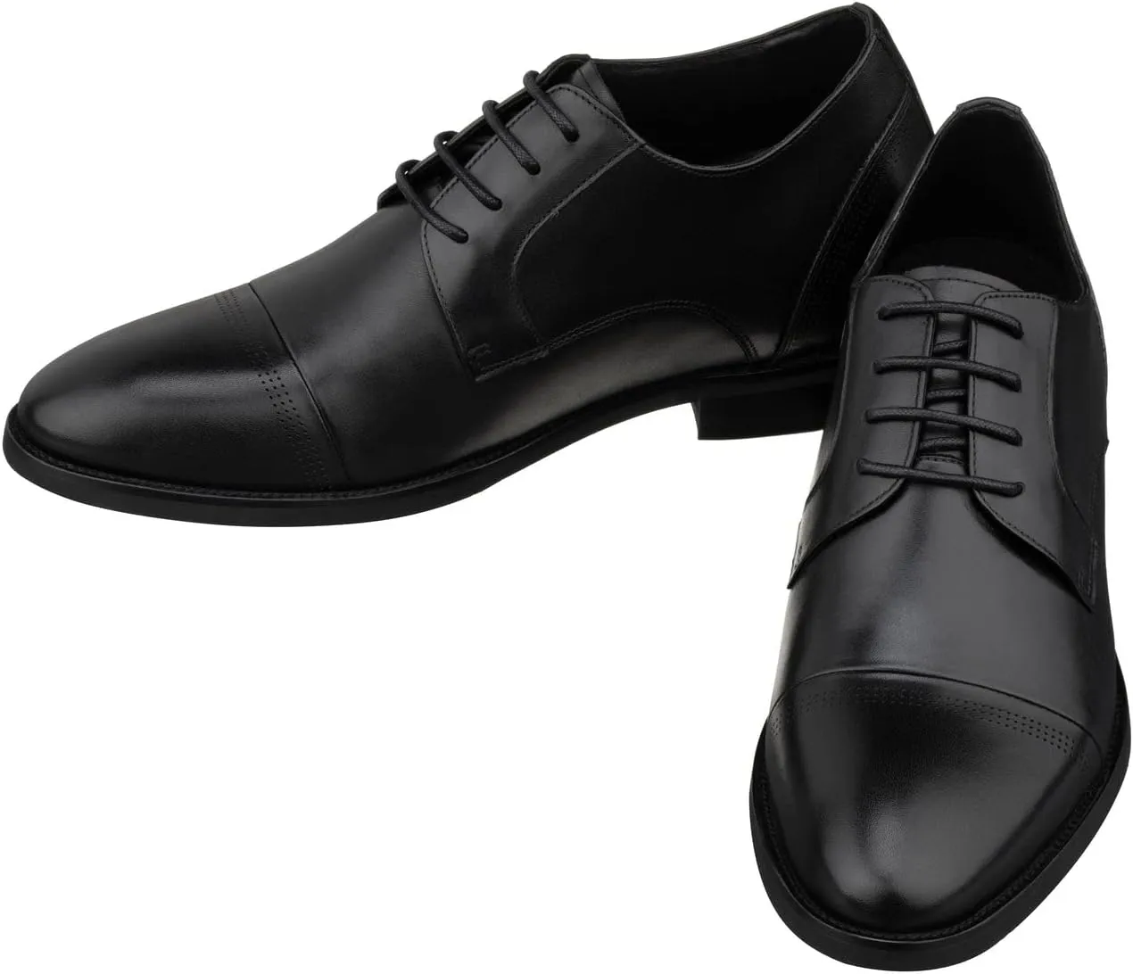 TOTO Men's Invisible Height Increasing Elevator Shoes - Black Premium Leather Lace-up Micro-Perforated Formal Derby Oxfords - 2.8 Inches Taller - K9277- Size 10 D(M) US