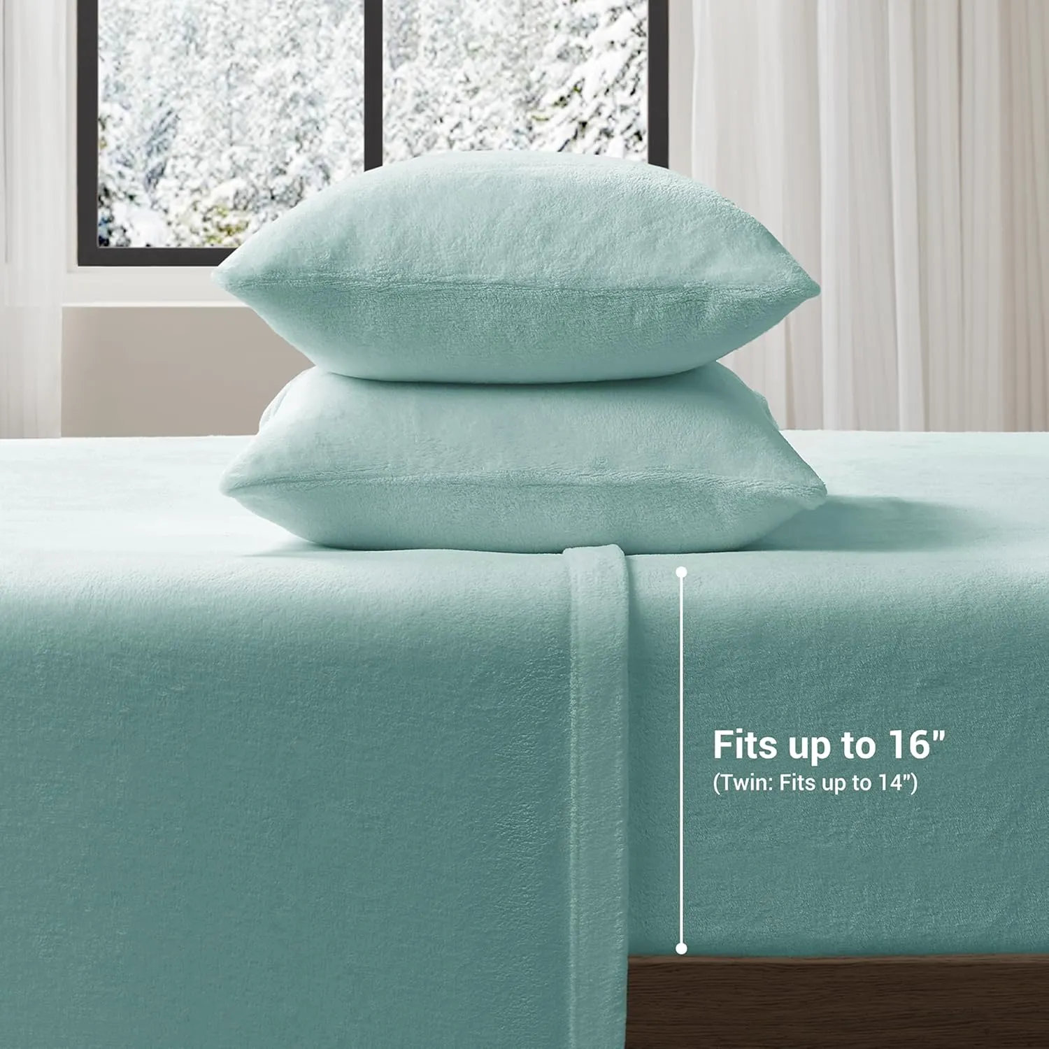 True North by Sleep Philosophy Plush Sheet Set King, Solid Color, Warm & Soft Bedding King Size Sheets, Fitted Pocket Fits Up to 16" Mattress, Soloft, King, Aqua, 4 Piece