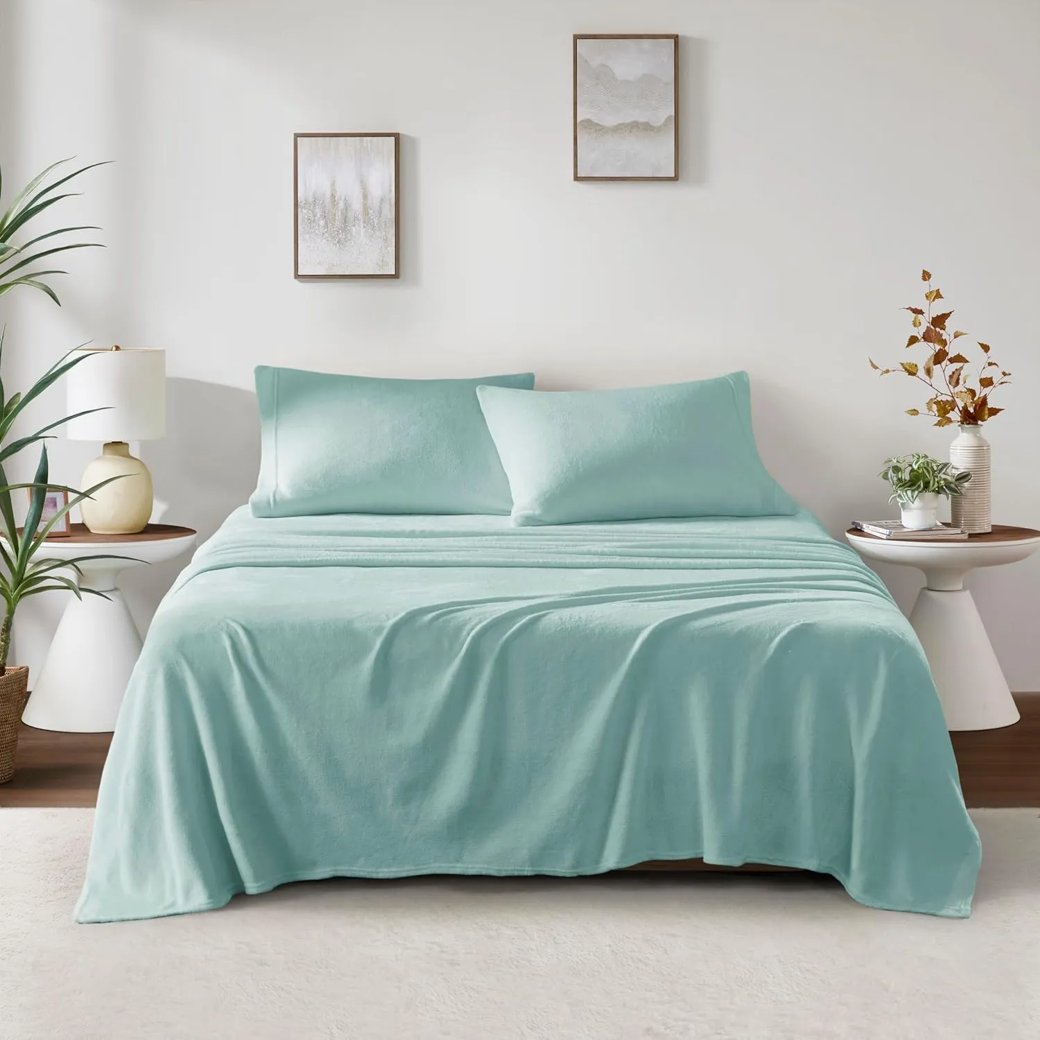 True North by Sleep Philosophy Plush Sheet Set King, Solid Color, Warm & Soft Bedding King Size Sheets, Fitted Pocket Fits Up to 16" Mattress, Soloft, King, Aqua, 4 Piece