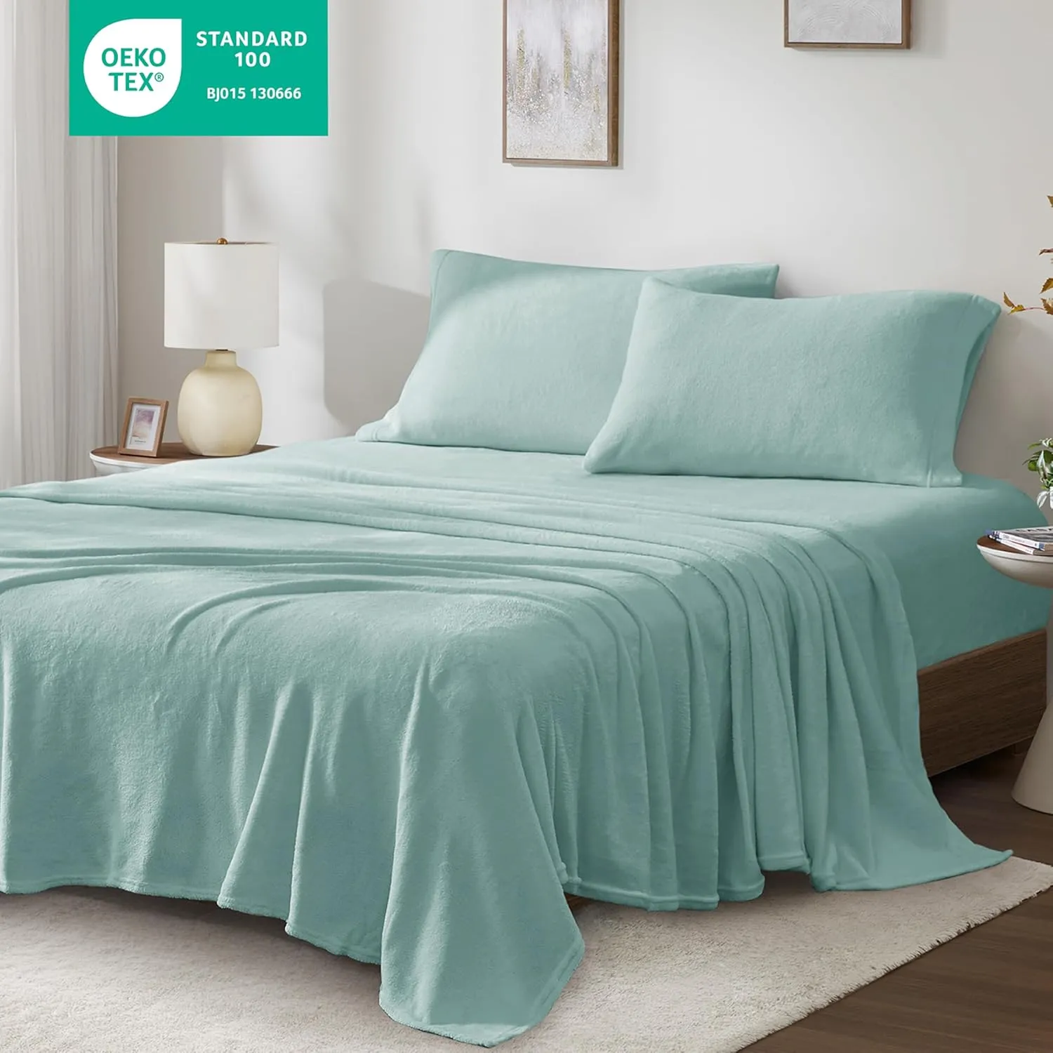 True North by Sleep Philosophy Plush Sheet Set King, Solid Color, Warm & Soft Bedding King Size Sheets, Fitted Pocket Fits Up to 16" Mattress, Soloft, King, Aqua, 4 Piece