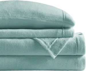 True North by Sleep Philosophy Plush Sheet Set King, Solid Color, Warm & Soft Bedding King Size Sheets, Fitted Pocket Fits Up to 16" Mattress, Soloft, King, Aqua, 4 Piece