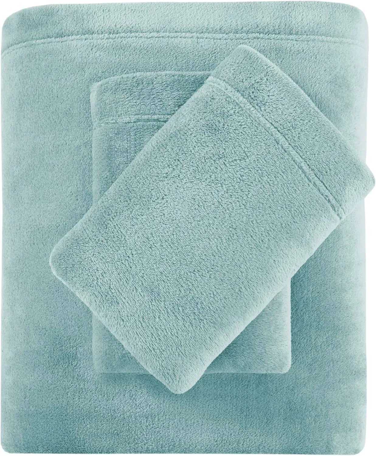 True North by Sleep Philosophy Plush Sheet Set King, Solid Color, Warm & Soft Bedding King Size Sheets, Fitted Pocket Fits Up to 16" Mattress, Soloft, King, Aqua, 4 Piece