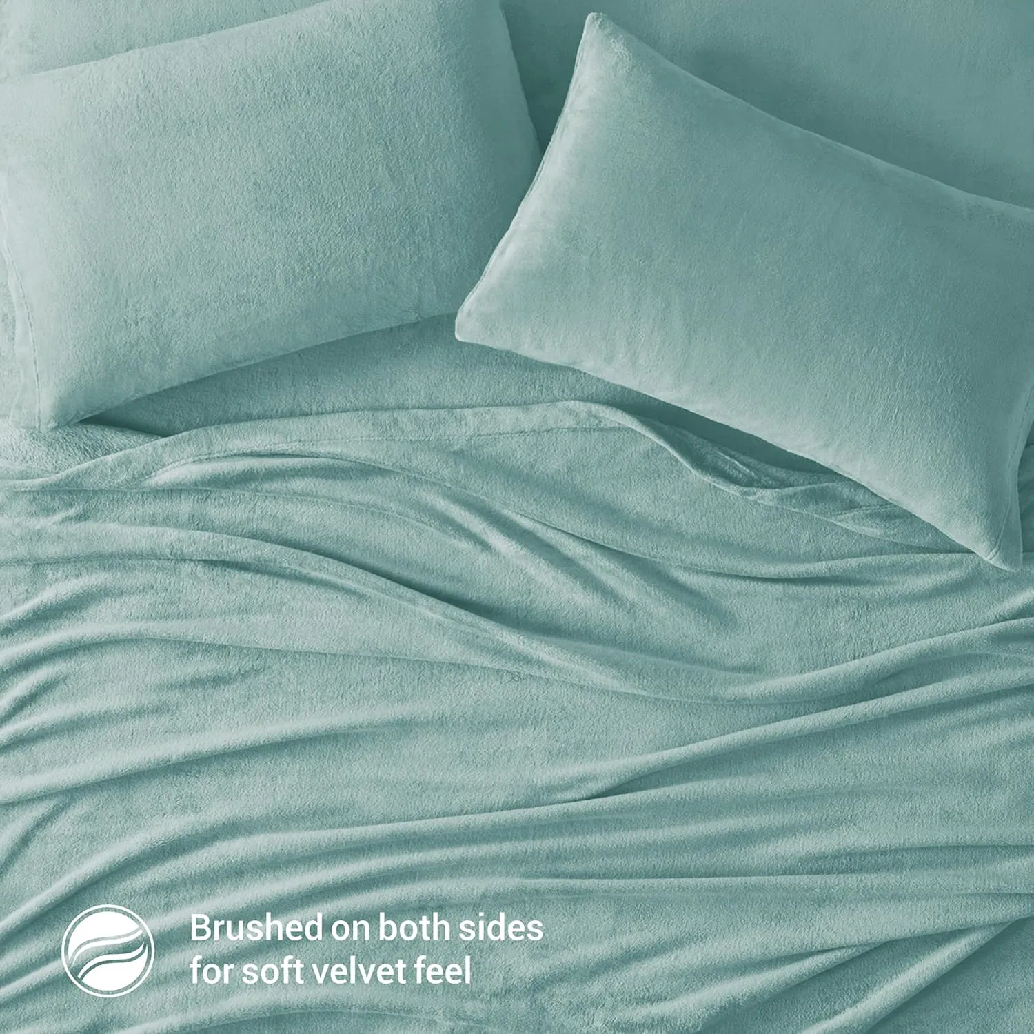 True North by Sleep Philosophy Plush Sheet Set King, Solid Color, Warm & Soft Bedding King Size Sheets, Fitted Pocket Fits Up to 16" Mattress, Soloft, King, Aqua, 4 Piece