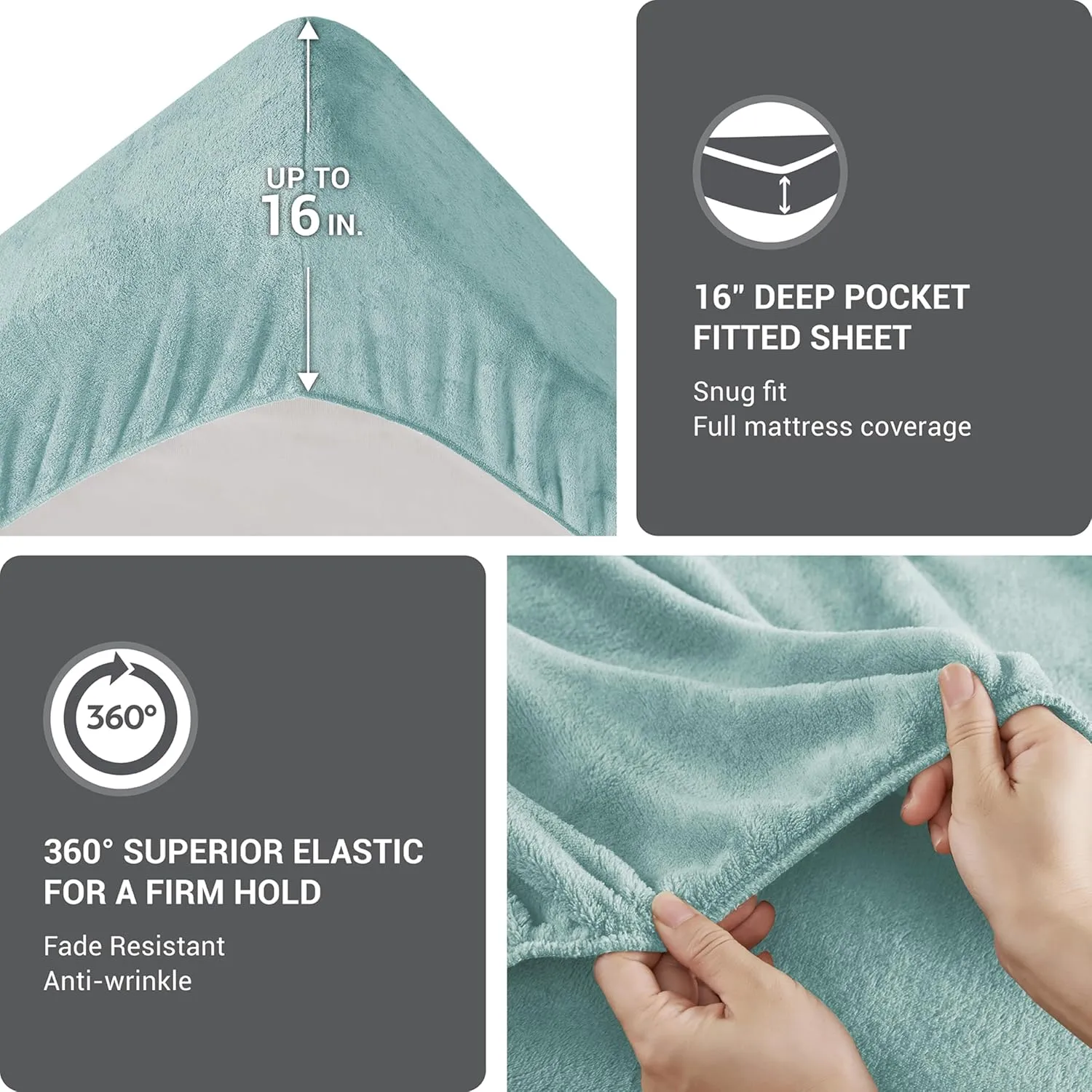True North by Sleep Philosophy Plush Sheet Set King, Solid Color, Warm & Soft Bedding King Size Sheets, Fitted Pocket Fits Up to 16" Mattress, Soloft, King, Aqua, 4 Piece
