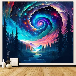 TVTLTVT Galaxy Space Tapestry Wall Hanging Colorful Starry Sky Wall Art Trippy Mountain Wall Tapestry Natural Landscape Misty Forest Wall Decor for Home Decor Bedroom Living Room Dorm Decor 59x51in