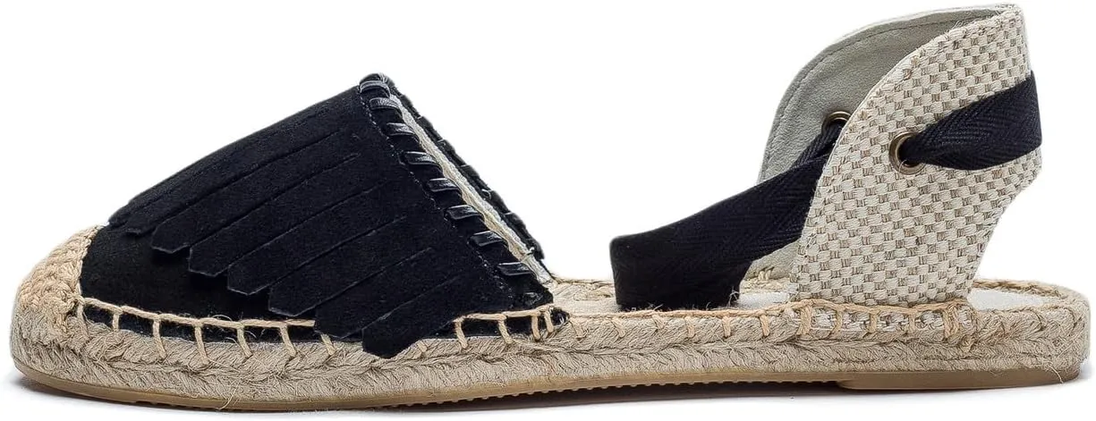 U-lite Women's Espadrille FLat Sandals Closed Toe Ankle Wrap,Classic Lace Up Summer Dressy Flat Shoes