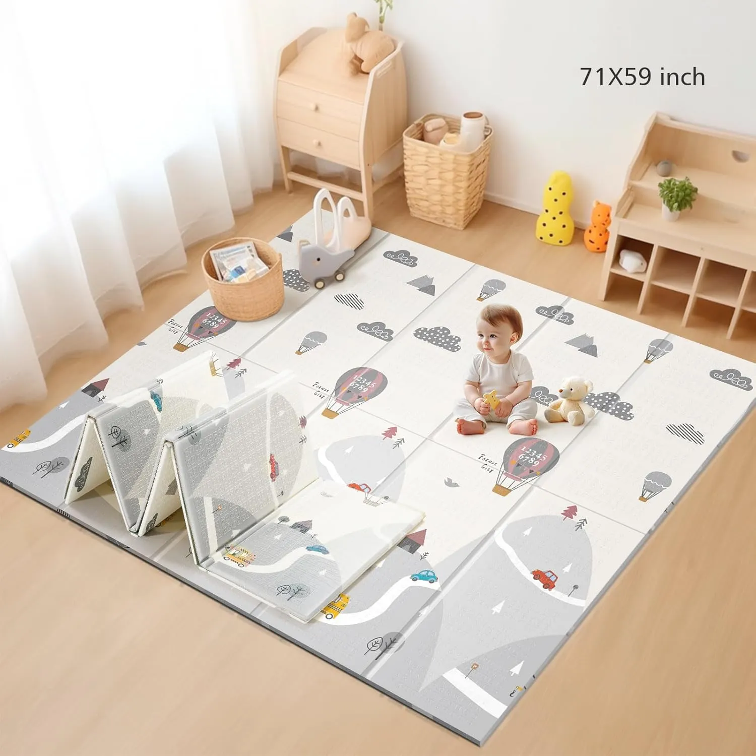 UANLAUO Baby Play Mat - Foam Thick PlayMat for Babies Play Pen Mat 71x59, Baby Crawling Mat, 2 in 1 Fabric and XPE Surface Anti-Slip, Floor PlayMats for Toddlers with Travel Bag for Indoor Outdoor