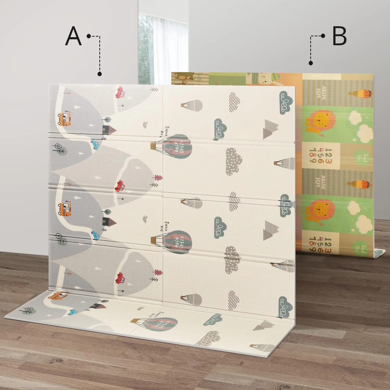 UANLAUO Baby Play Mat - Foam Thick PlayMat for Babies Play Pen Mat 71x59, Baby Crawling Mat, 2 in 1 Fabric and XPE Surface Anti-Slip, Floor PlayMats for Toddlers with Travel Bag for Indoor Outdoor