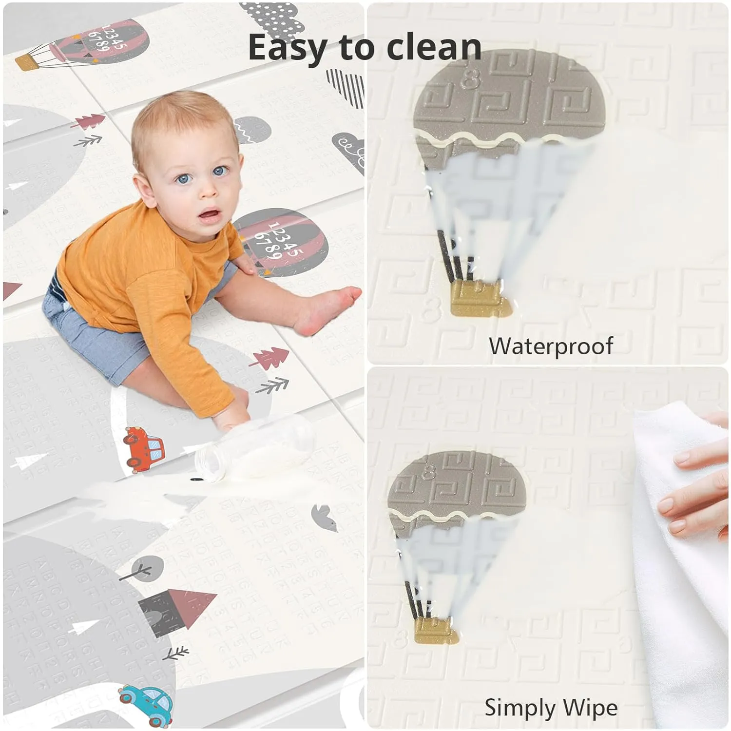 UANLAUO Baby Play Mat - Foam Thick PlayMat for Babies Play Pen Mat 71x59, Baby Crawling Mat, 2 in 1 Fabric and XPE Surface Anti-Slip, Floor PlayMats for Toddlers with Travel Bag for Indoor Outdoor
