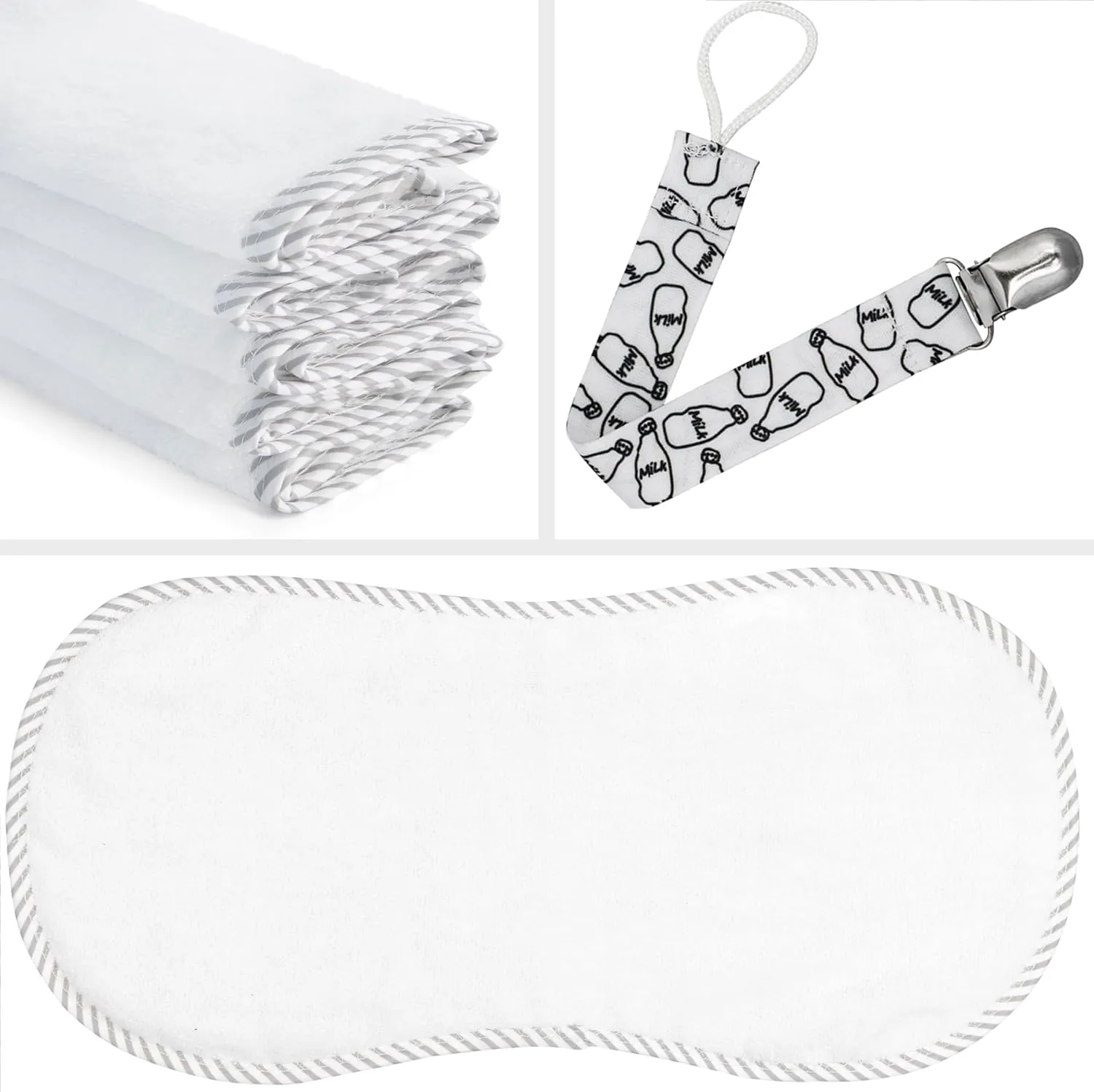 Ultra Soft Burp Cloths Unisex 5 Pack w/Pacifier Clip - Comfortable Fabric - Extra Absorbent Burping Bib for Spit-Ups and Spills - 19 x 9” Baby Burp Cloths White