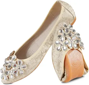 Unifizz Women's Ballet Flats Soft Pointed Toe Rhinestone Wedding Ballerina Shoes Foldable Sparkly Comfort Slip on Flat Shoes for Women