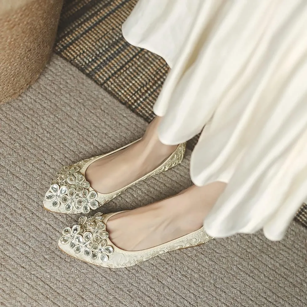 Unifizz Women's Ballet Flats Soft Pointed Toe Rhinestone Wedding Ballerina Shoes Foldable Sparkly Comfort Slip on Flat Shoes for Women