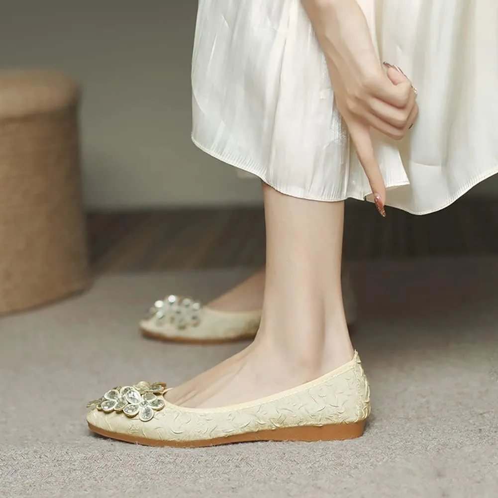 Unifizz Women's Ballet Flats Soft Pointed Toe Rhinestone Wedding Ballerina Shoes Foldable Sparkly Comfort Slip on Flat Shoes for Women